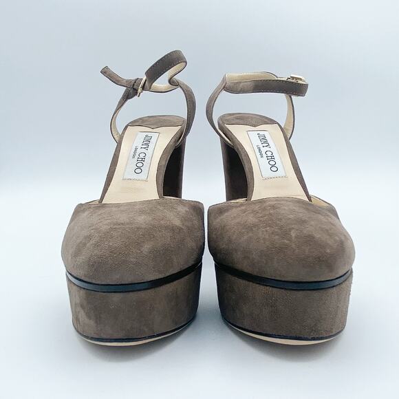 Jimmy Choo Maple 125 Stone/Taupe Suede Platform Pumps Heels - Picture 5 of 9